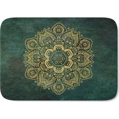 Golden Flower Mandala On Dark Green Bath Floor Home Welcome Mat Kitchen Indoor Outdoor Front Entrance Rug