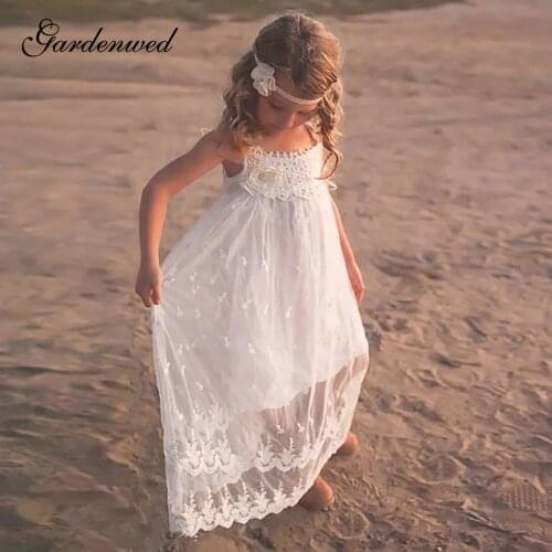 Ivory Lace Flower Girl Dresses Simple Square Collar Long First Communion Dress Hand Made Flower A-Line Girl Wedding Party Dress