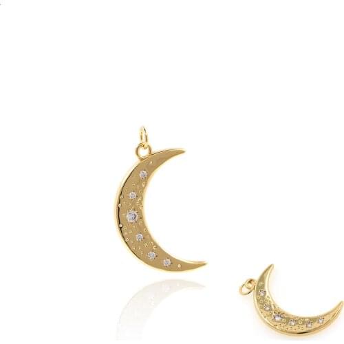 18K Copper-Plated Real Gold Zircon Inlaid Moon Pendant DIY Jewelry Star Female Pendant 2021 Fashion Items
