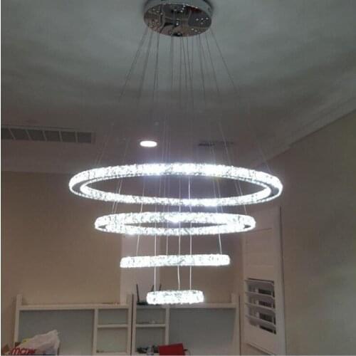 L Creative stainless steel ring LED crystal chandelier living room dining room lamp bedroom lamp modern minimalist art lamp LED