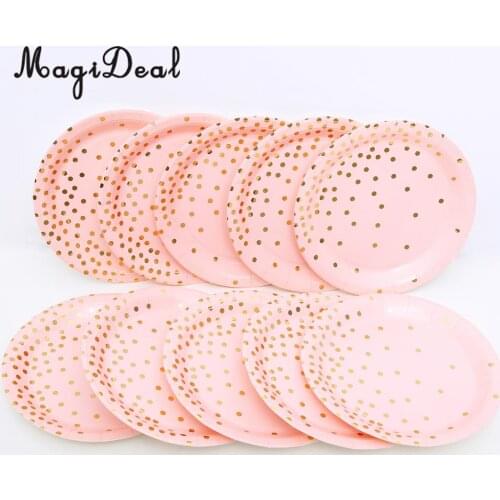 MagiDeal Practice 10 Pieces Gold Spots Paper Party Set Plates Wedding Birthday Party Tableware