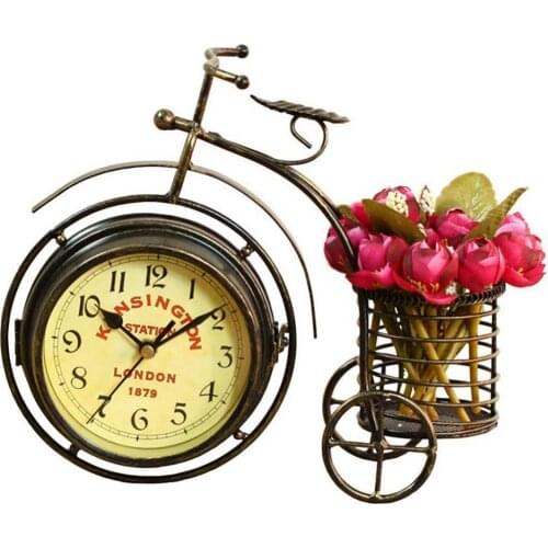 Metal Iron Pen Holder Vintage Silent Iron Bike Bicycle Clock Office Living Room Ornament Decor