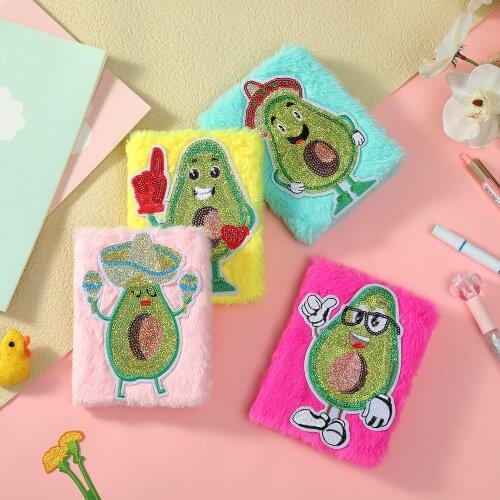 Mini Cartoon Avocado Plush Notebook Cute Furry Glitter Diary Line Paper Planner Organizer Girl Student Planner School Stationery