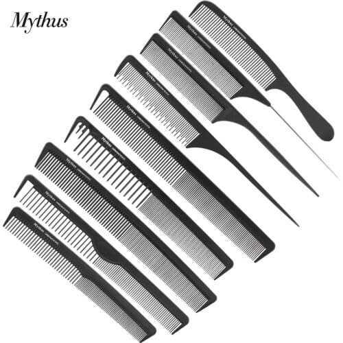 Mythus 9 Piece/Lot Barber Hair Carbon Comb Set Antistatic Tail Comb Hairdressing Hair Cutting Comb Heat Resistant Styling Tools