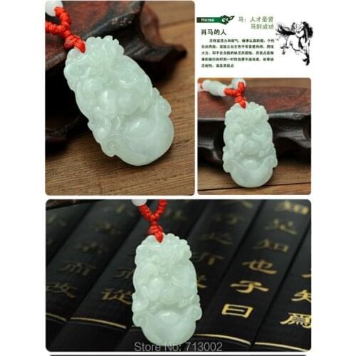 Natural Myanmar Jade Horse Pendant jadite Amulet Hanging Chinese Zodiac Horse Talisman