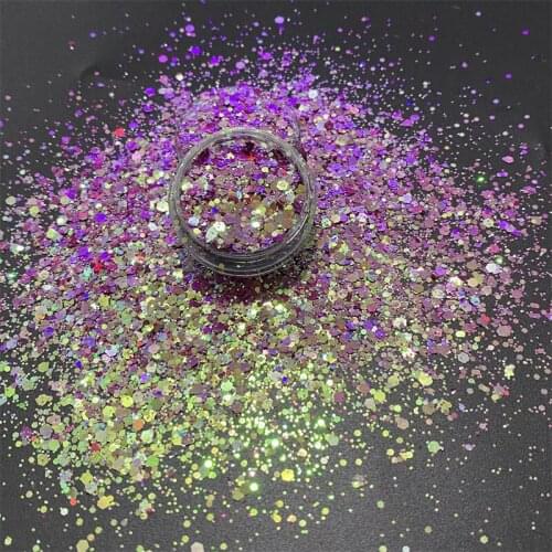 New Chameleon Light Purple Gold Color Shifting Mixed Shaped Hexagon Glitter Powder Chunky Glitter For Nail Art Crafts Decoration