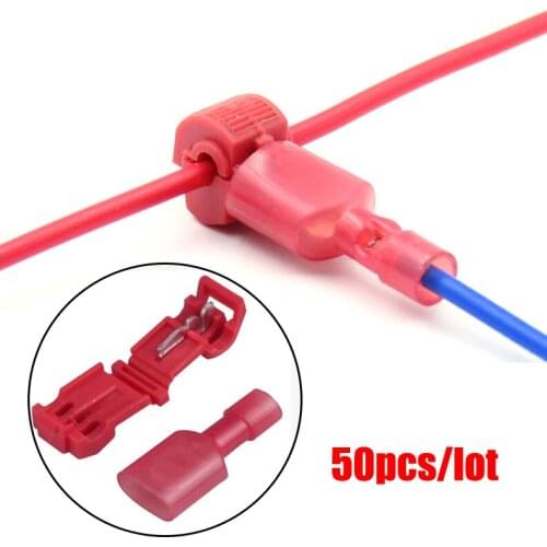 NEW 50PCS Red 0.3mm-1mm Red Wire terminals T Type quick Splice Crimp Terminal Cable wiring connector cable clamp