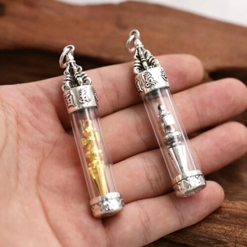 Wholesale S925 Sterling Silver Jewelry Retro Thai Silver Creative King Kong Stern Curse Transparent Tube Men And Women Pendant