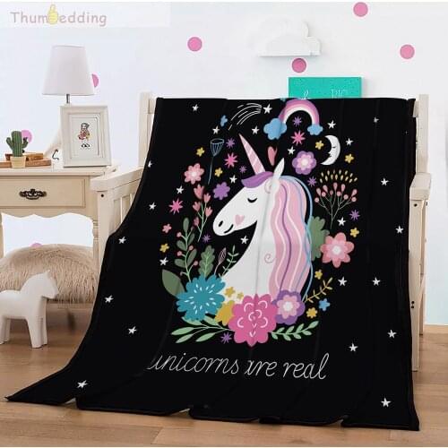 Thumbedding Unicorn Blanket 3D Colorful Rainbow Flower Ring Horse Throw Blanket Soft Touch and Comfortable Material Bedspread