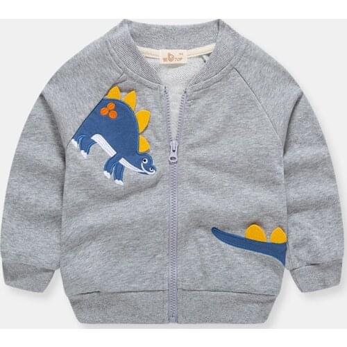 Jargazol Fall Kids Clothes Cartoon Dinosaur Embroidery Fashion Baby Boy Zipper Cardigan Korean Casual Tops Toddler Outfits