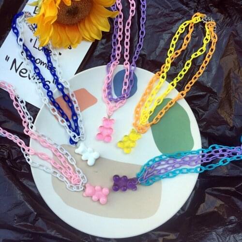 Candy Color Gummy Mini Bear Necklace for Women Girls Christmas Gifts New Cartoon Pendants Necklaces Birthday Jewelry Gifts