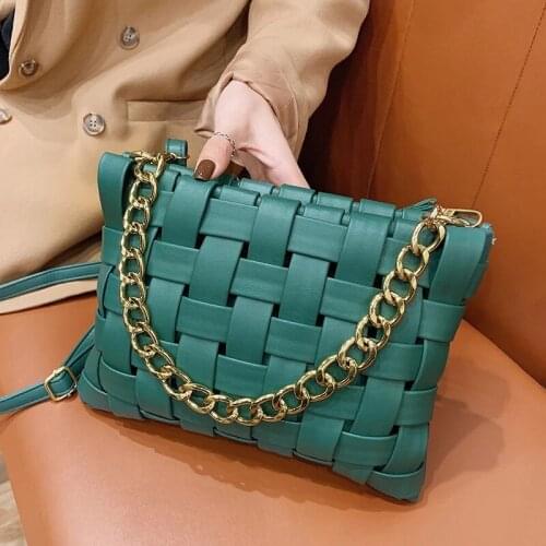 Weave PU Leather Crossbody Messenger Bags for Women 2021 Luxury Designer Chain Shoulder Handbags and Purses Classic Branded