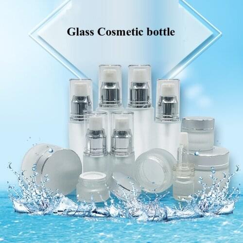 2/10pcs 5/10/20/30/50g Empty Dull Polish Glass Facial Cream Jar Pot 5/15/30/50ml Toner Sprayer Atomizer Lotion Emulsion Bottles