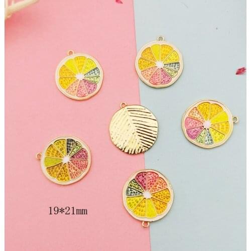 10pcs Colorful Lemon Slice Alloy Enamel Charms Sweet Fruit Pendant Bracelet Finding DIY Earring Jewelry Making Accessory 19*21mm