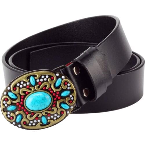 Fashion women belt Gem turquoise buckle genuine leather bead buckle Womens leather belt cowhide Jeans belt turquoise element