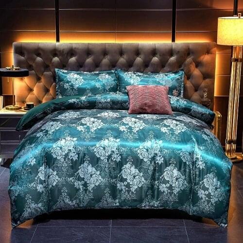 Luxury bedding set jacquard soft satin silky bedding down cover pillowcase set with zipper seal, medium size double bed