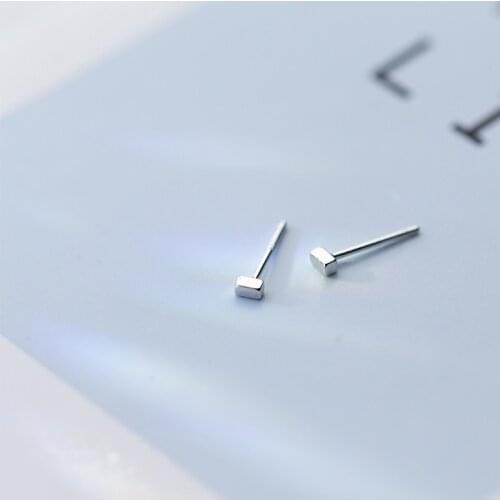 MloveAcc 925 Sterling Silver Minimalist Square 2mm*3mm Ear Stud Earrings Fashion Men Women Daily Geometric Gift Jewelry