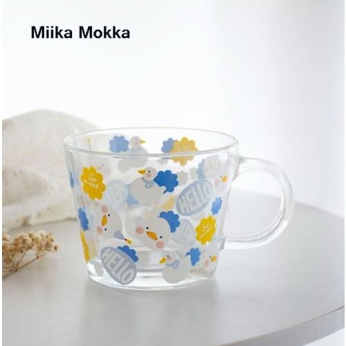 Ins Large-capacity Breakfast Oatmeal Milk Glass Thickened with Handle Large-caliber Small Bowl Cup Student