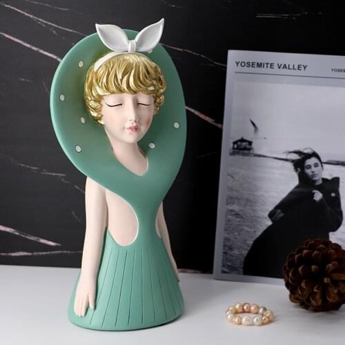 Angel Statue Nordic Resin Abstract Girl Sculpture Home Decoration Accessories Modern Figures Lovely Flower Vase Tabletop Decor