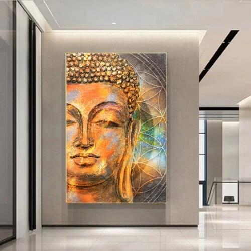 Buddha Statue Picture Posters and Prints Wall Art Canvas Painting Buddhist Decoration Pictures for Living Room Home Buddha Mural