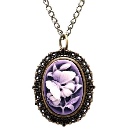 Vintage 3D Butterfly Flower Pocket Watch With Necklace Chain For Women Ladies Girls Clock Drop Shipping