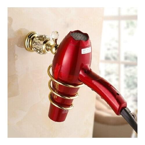 High Quality Wholesale and Retail Gold Crystal Brass Hair Dryer Rack Sold Brass Home / Hotel Hair dryer Holder
