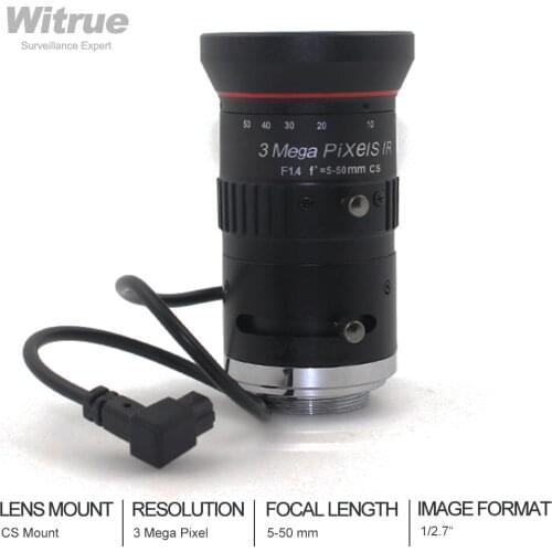 Witrue IP Camera lenses 5-50mm Varifocal 3 Meagapixel CCTV Lens 1/2.7" F1.4 Auto Iris CS-Mount IR Surveillance Lens