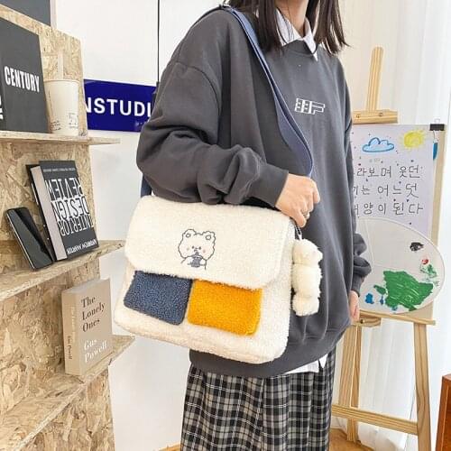 Girls Bag Japan Cashmere Bucket Patchwork Hasp Zipper Shoulder Bags Pures and Bags Crossbody Sweet Bag