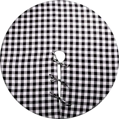 Christmas Tree Skirt 50 inch White and Black Plaid Buffalo Double Layers Tree Skirt for Xmas Decorations