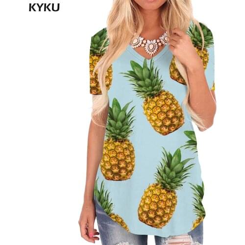 KYKU Pineapple T-shirt women Fruit T-shirts 3d Lovely V-neck Tshirt Womens Clothing Fashion Printed Streetwear High Quality
