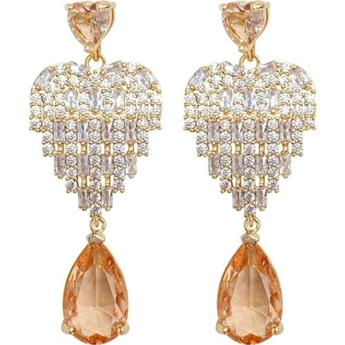 EYER Romantic Heart Copper CZ Zirconia Water Drop Earrings Bridal Wedding Crystal Dangle Earrings For Women Girls Party Gift