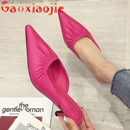 Gaoxiaojie Slippers Women 2021 Summer New Candy Color Pointed Career Sandals Fashion Pleated Shopping Female Stiletto Slippers