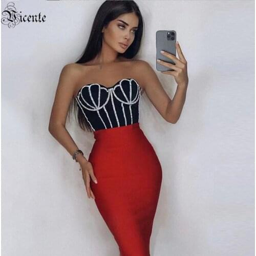 VC 2021 New Summer Hot Strapless Tops For Ladies Strapless Sleeveless Stripe Diamond Studded Black Top