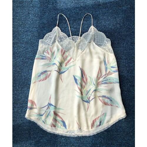 ElfStyle Women Viscose Lace Patchwork Printing Camis Top - ElfStyle Women Casual Fashion Strap Top