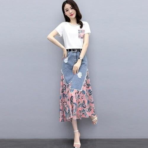 Ladies Summer Denim Dress Two-piece 2021 Summer New Womens Temperament Is Thin Skirt Long Skirt Suit