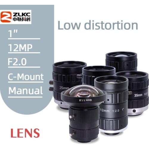 ZLKC HD 12 Megapixel Machine Vision Lens 6mm 8mm12mm Manual Iris Zoom FA Lens for Industrial Camera C-Mount Low Distortion Lens