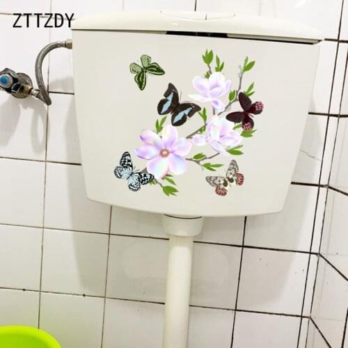 ZTTZDY 24.1CM×24.9CM Magnolia Butterfly Modern Decoration Home Wall Stickers WC Toilet Accessories T2-1003