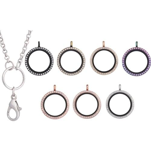 10pcs/lot 30mm Round Floating charms sparkling locket pendant necklace crystal glass living memory Floating Locket free chains