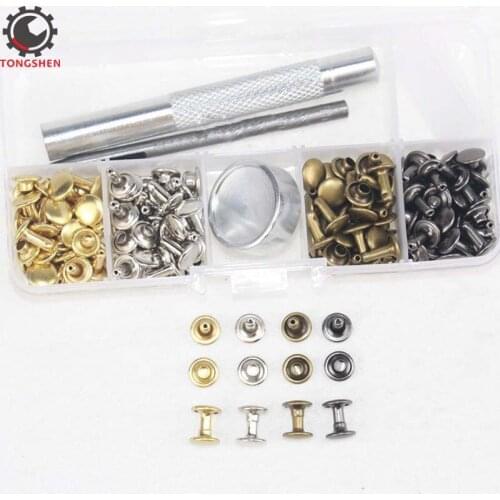 100Set 8mm Round Double Cap Rivet Stud Collision Nail Metal Spike Rock Leather Rivets with Fixing Tool Kit for Leather Repair