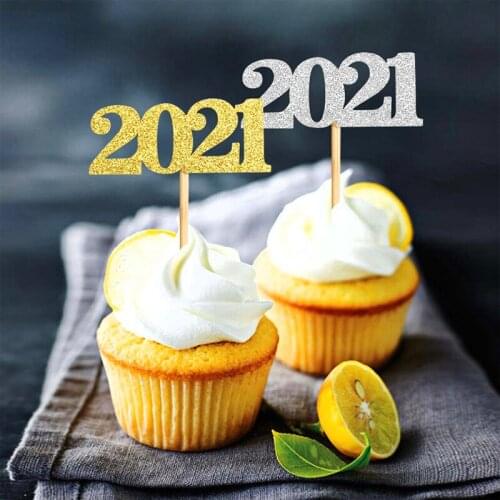 12pcs/lot Happy New Year Gifts Gold 2021 Cupcake Toppers Cake Decor New Year Party Decoration Xmas Decor New Year Party Supplies