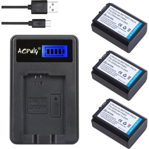 3Pcs NP-FW50 NP FW50 FW50 Battery + LCD USB Charger for Sony a37 NEX-5 NEX-5A NEX-5C NEX-5D NEX-5DB NEX-5HB NEX-5K Alpha 7R II