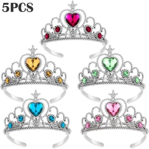 5pcs Kids Princess Tiara Crown Set Girls Dress up Party Accessories (Light Blue & Light Green & Rose Red & Pink & Yellow)