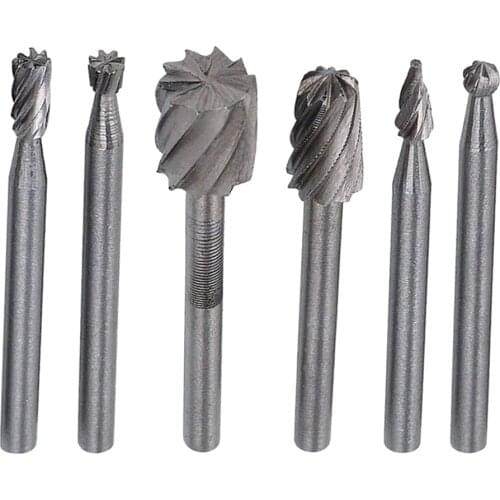 6pcs Mini Round HSS Rotary Burr Set Wood Carving File Rasp Drill Bits