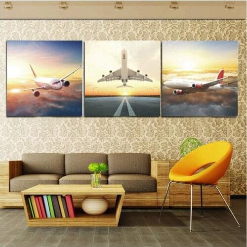 Diy Diamond Embroidery Sunset Airplane Diamond painting Full square round mosaic rhinestone paintings by number triptychZP-2609