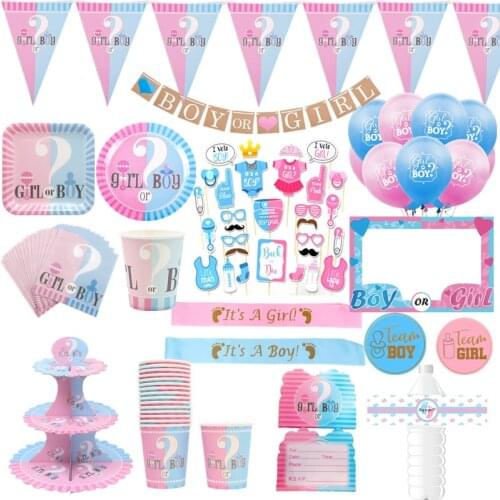 Baby Shower Decoration Boy Girl Babyshower Gender Reveal Disposable Tableware Baby Boy or Girl Birthday Party Decors Kids