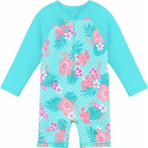 BAOHULU UPF50+ Long Sleeve Flower Baby Girl Swimwear One Piece Children Swimwear Toddler Infant Bathing Suit for Girls Boy Kids