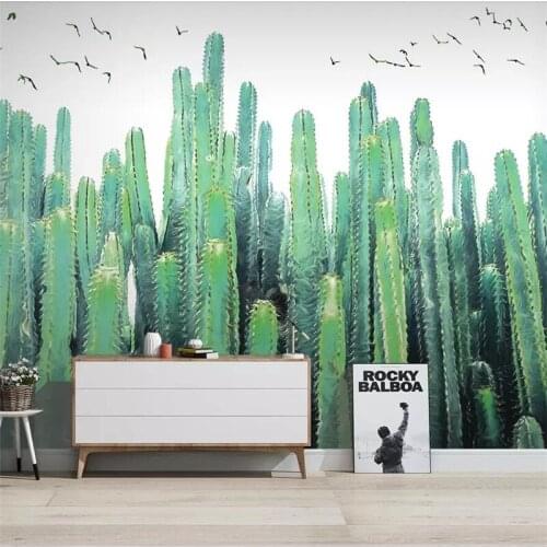 Beibehang Nordic hand-painted cactus tropical plant TV background wall painting custom large mural green wallpaper 3d wallpaper