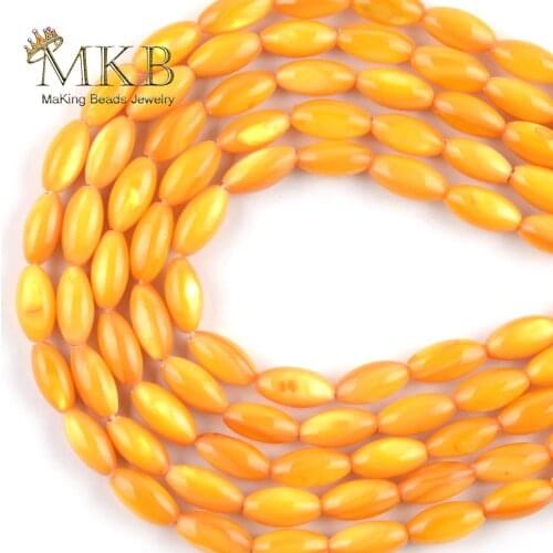 Natural Shell Beads Rice Shape Yellow Stone Beads For Jewelry Making 5*10mm Fit DIY Bracelets Necklace Jewellery Wholesale 15"