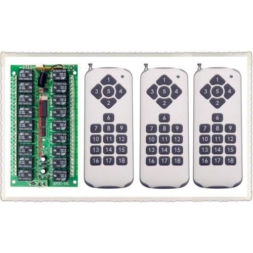 DC 12V 18CH RF Wireless Remote Control Switch System,3 X Transmitter + Receiver,315/433MHZ,Momentary Latched Toggle