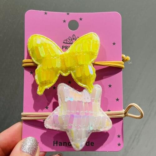 2Pcs Children Star Heart Hair Band Popular Flipped Color Fish Scale Elasticity Hair Circle Multi-layer Sequin Hair Accessories